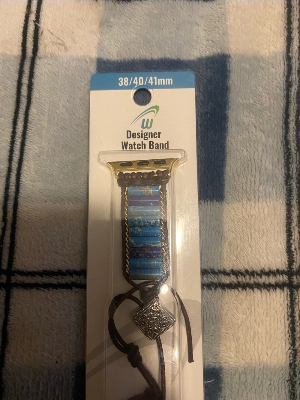 Blue Striped Leather-Style Watch Band for Apple Watch (38/40/41mm)